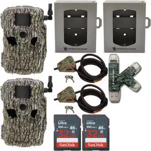 Stealth Cam Fusion X 26MP Dual Carrier Camera (Treebark Camo) Bundle (2-Pack)