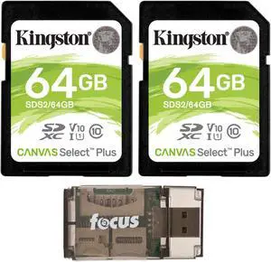 Kingston 64GB SDHC Canvas Select Plus Memory Card (2-Pack) w/ Card Reader Bundle