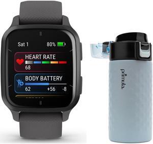 Garmin Venu SQ 2 - Music Smartwatch (Slate) Bundle with 12-Ounce Tumbler
