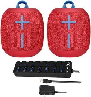 Ultimate Ears WONDERBOOM 2 Bluetooth Speaker Pair (Red) with 7-Port USB 3.0 Hub