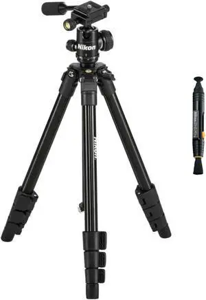 Nikon 16749 Compact Four-Section Aluminum Tripod (Black) with Cleaning Bundle