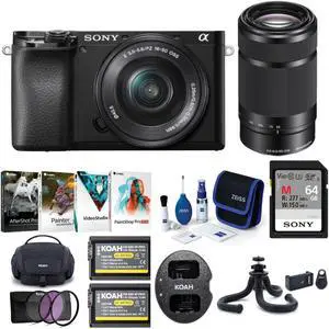 Sony Alpha a6100 APS-C Mirrorless Camera with 16-50mm and 55-210mm Lens Bundle