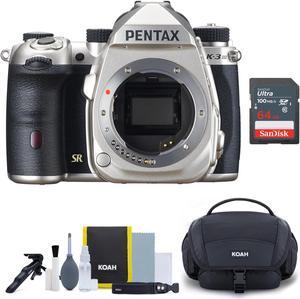 Pentax K-3 Mark III Camera Body (Silver) with 64 GB SD and Accessory Bundle