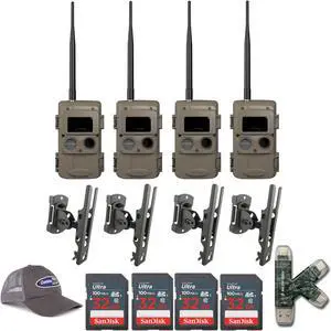 Cuddeback CuddeLink Wireless Trail Camera w/Mount, and SD Card Bundle (4 Pack)