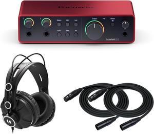 Focusrite Scarlett 2i2 4th Gen USB Audio Interface with Headphones and Cables