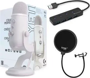 Blue Microphones Yeti USB Microphone (White Mist) with 3.0 4-Port USB Hub Bundle