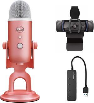 Blue Microphone Yeti USB Microphone (Pink Dawn) with Webcam and 4-Port USB Hub