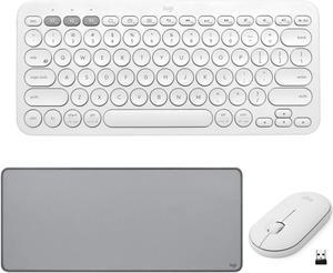 Logitech Pebble M350 Wireless Mouse with K380 Keyboard (Off-White) and Desk Mat