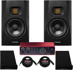 Adam Audio T5V Active Nearfield Monitors with Audio Interface, Cables Bundle