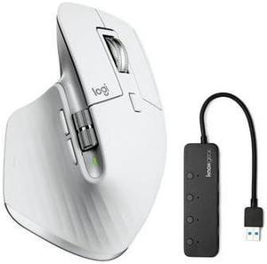 Logitech MX Master 3S Mouse Pale Grey and Knox Gear 4Port USB 30 Hub