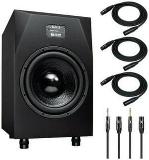 Adam Audio Sub12 12-Inch Powered Studio Subwoofer with Microphone Cables Bundle