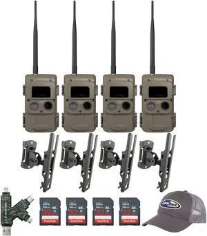 Cuddeback CuddeLink Wireless Black Flash Trail Camera w/Mount, and SD Card Bundle (4 Pack)
