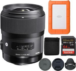 Sigma 35mm f/1.4 Art DG HSM Lens for Canon DSLR Cameras with 64GB SD Card Bundle