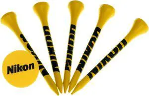 Nikon NGT-1-WHT 5 Hardwood Construction Golf Tees and Ball Marker(Bright Yellow)