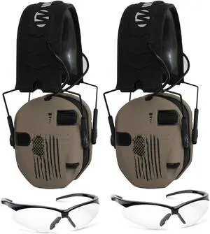 Walker's Razor Slim Electronic Shooting Earmuffs and Glasses (US Flag, 2-Pack)