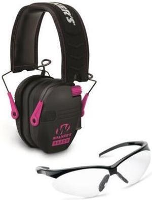 Walker's Razor Slim Electronic Shooting Range Earmuffs (Black/Pink) & Glasses