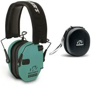 Walker's Razor Slim Electronic Shooting Earmuffs (Teal) with Protective Case