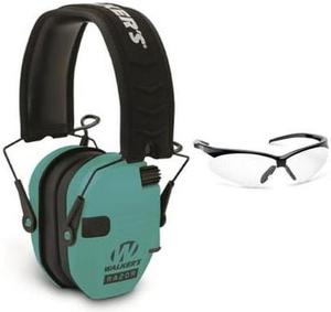 Walker's Razor Slim Electronic Shooting Range Earmuffs (Teal) and Glasses Kit