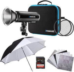 Westcott FJ200 200Ws Strobe Light with 64GB SD Card, Backdrop, and 32in Umbrella