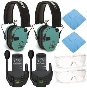 Walkers Razor Electronic Muffs (Light Teal, 2-Pack) with Walkie Talkies