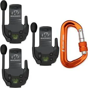 Walker's Tactical/Hunting Walkie Talkie for Razor Muffs (3-Pack) with Carabiner