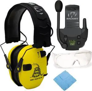 Walkers Razor Shooting Muffs (DTOM Yellow) w/ Walkie Talkie, Glasses and Cloth