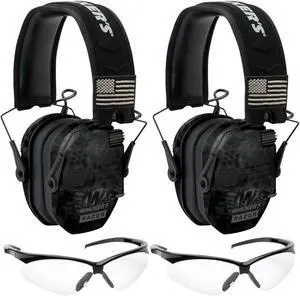 Walker's Razor Slim Electronic Earmuff (Kryptek Camo) and Glasses (2-Pack)