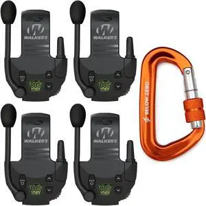 Walker's Tactical/Hunting Walkie Talkie for Razor Muffs (4-Pack) with Carabiner