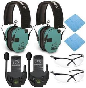 Walkers Razor Electronic Muffs (Light Teal, 2-Pack) with Walkie Talkies