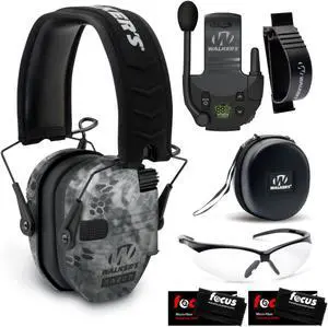 Walkers Razor Digital Ear Muffs (Raid Kryptek) with Walkie-Talkie Bundle