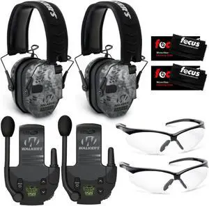 Walkers Razor Slim Electronic Muffs (Raid, 2-Pack) with Walkie Talkies Bundle