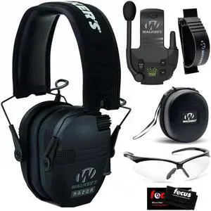 Walker's Razor Slim Electronic Muff (Black) with Walkie Talkie Attachment Bundle