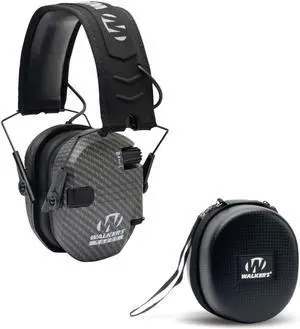 Walkers Razor Slim Electronic Muff (Carbon) with Hearing Protection Case