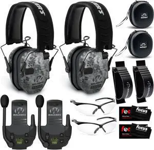 Walker's Razor Slim Electronic Muff (Raid, 2-Pack) with Walkie Talkie and Case