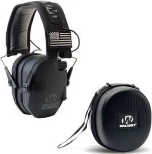 Walker's Razor Slim Electronic Muff (Black Patriot Version) with Protective Case