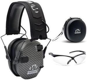 Walkers Razor Slim Electronic Muff (Carbon) with Case and Shooting Glasses