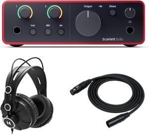 Focusrite Scarlett Solo 4th Gen USB Audio Interface with Headphones and Cable
