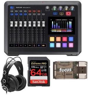 Tascam Mixcast 4 Podcast Station Bundle with Headphones, 64GB Card and SD Reader