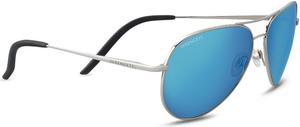 Serengeti Carrara 59mm Aviator Polarized 555nm Blue Sunglasses (Shiny Silver)