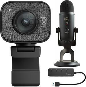 Logitech StreamCam Plus Webcam with Tripod and Yeti Blackout Mic Bundle