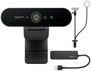 Logitech Miro 4K Pro Webcam with Webcam Stand and 4-Port 3.0 USB Hub
