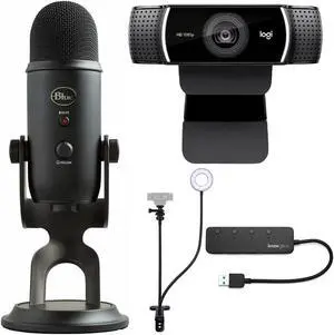 Blue Microphone Yeti USB Microphone with Logitech Webcam and Accessory Bundle