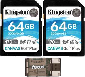Kingston 64GB SDXC Canvas 170MB/s Read Memory Card (2-Pack), USB Card Reader