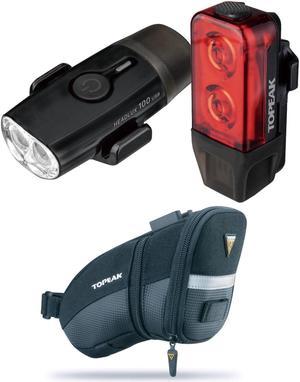 Topeak PowerLux USB Combination Light Set with QuickClick Bike Seat Bag (Medium)