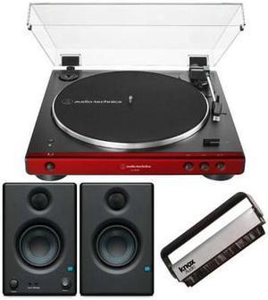 Audio-Technica AT-LP60X Bluetooth Turntable (Red) Bundle with Bluetooth Monitors