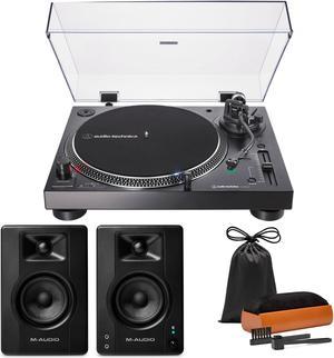 Audio Technica AT-LP120XBT-USB-BK Bluetooth Wireless Direct-Drive USB Turntable with M-Audio BX3BT 3.5-Inch 120W Bluetooth Studio Monitors and Cleaning Kit
