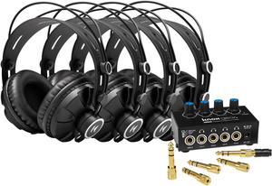 Knox Gear Studio Monitor Headphones (4-Pack) with 4-Channel Headphone Amplifier