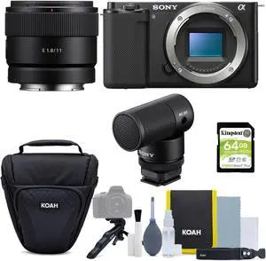Sony Alpha ZV-E10 APS-C (Black) with 11mm F1.8 Lens and Content Creator Kit