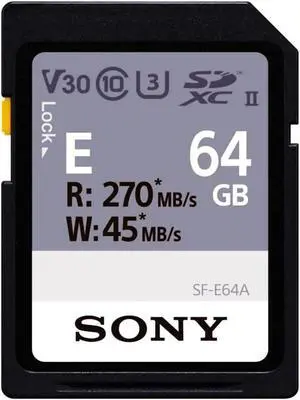Sony 64GB SF-E Series UHS-II SDXC V30 Speed Class Rating Memory Card