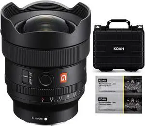 Sony FE 14mm f/1.8 GM Full-Frame Large-Aperture Wide-Angle Prime G Master Lens with Koah Hard Case and Lens Wipes bundle